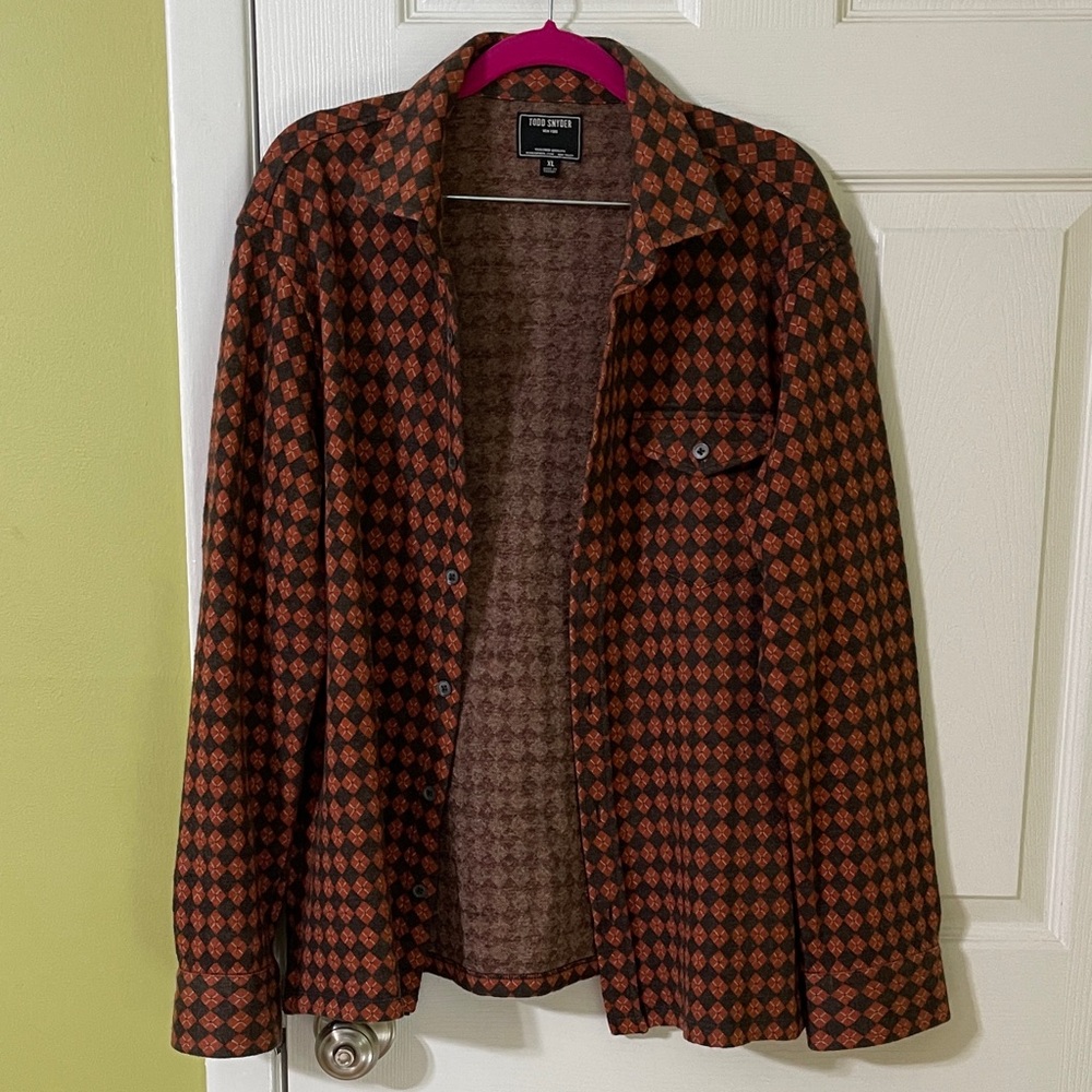 Todd Snyder Pendleton Men's Orange and Black Patterned Shirt Jacket